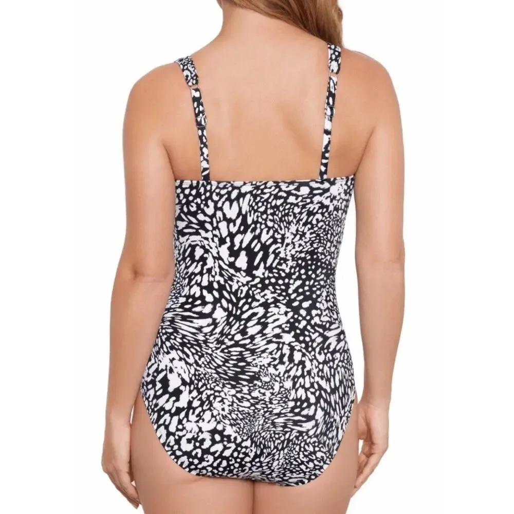 Swim Solutions Women's Printed Ruched-Front One Piece Swimsuit, Leopard - Picture 2 of 6